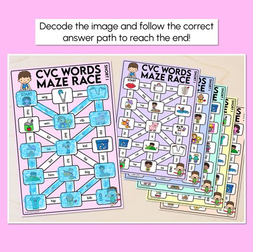 Resource preview 2 for CVC Words Maze Race - CVC I Words Mats