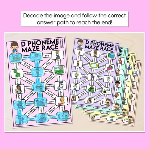 Resource preview 2 for Consonant Phoneme D Words Maze Race - Consonant D Words Mats