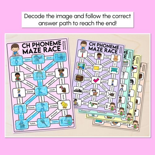 Resource preview 2 for Consonant Phoneme CH Words Maze Race - Consonant CH Words Mats