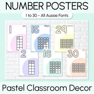 Pastel Classroom Decor - Number Posters 1-30