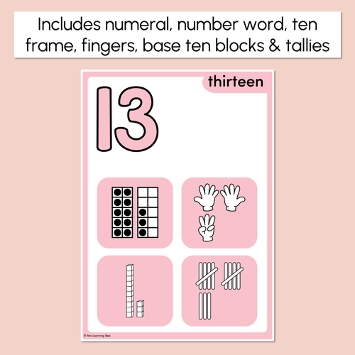 Resource preview 2 for Number Posters 1-30 with ten frames, base ten blocks, tallies & fingers - Neutral Classroom Decor