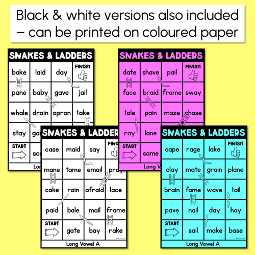 Resource preview 3 for Phonics Game for LONG A Words - Snakes & Ladders