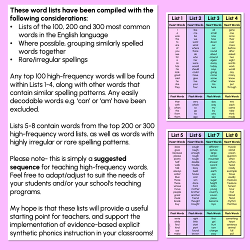 Resource preview 3 for HIGH FREQUENCY HEART WORD LISTS FREEBIE