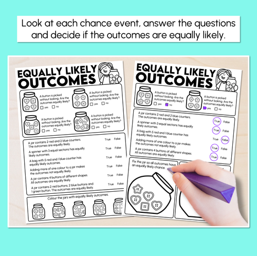 Resource preview 2 for Equally Likely Outcomes - Chance Worksheets