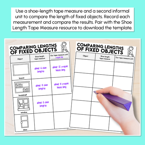 Resource preview 2 for Informal Tape Measures - Comparing Lengths of Fixed Objects Worksheet 