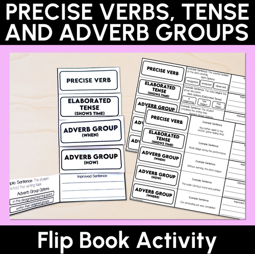 Resource preview 1 for Precise Verbs, Tense & Adverb Groups - Flip Book Activity