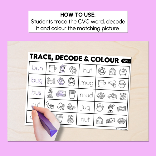 Resource preview 2 for Trace, Decode & Colour - CVC U Words Worksheets