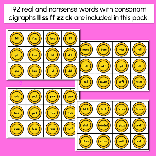 Resource preview 3 for Real and Nonsense Consonant Digraphs LL SS FF ZZ CK Words - Phonics Game - BURIED TREASURE