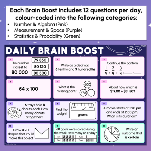 Resource preview 3 for Year 4 Maths Review - Daily Brain Boosts - Sample Set
