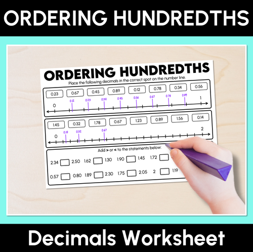 Resource preview 1 for Ordering Hundredths - Decimals Worksheet