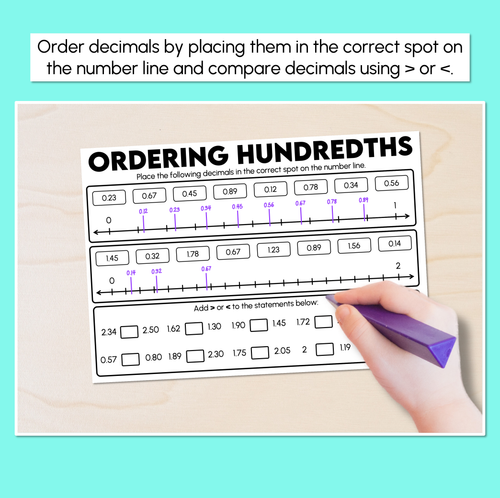 Resource preview 2 for Ordering Hundredths - Decimals Worksheet