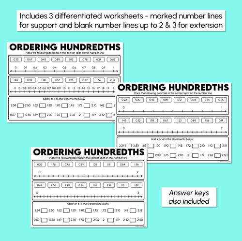 Resource preview 3 for Ordering Hundredths - Decimals Worksheet