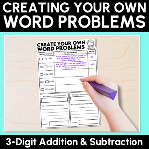 Resource preview 1 for Creating Your Own 3-Digit Addition & Subtraction Word Problems Activity