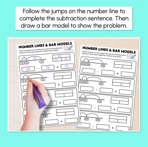Resource preview 2 for Number Line & Bar Model - Subtraction Worksheets