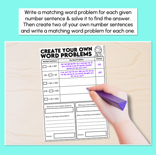 Resource preview 2 for Creating Your Own 3-Digit Addition & Subtraction Word Problems Activity