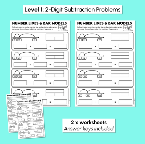 Resource preview 3 for Number Line & Bar Model - Subtraction Worksheets