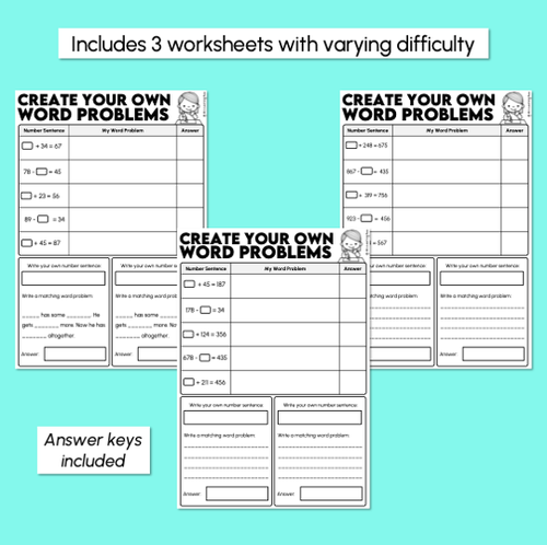 Resource preview 3 for Creating Your Own 3-Digit Addition & Subtraction Word Problems Activity