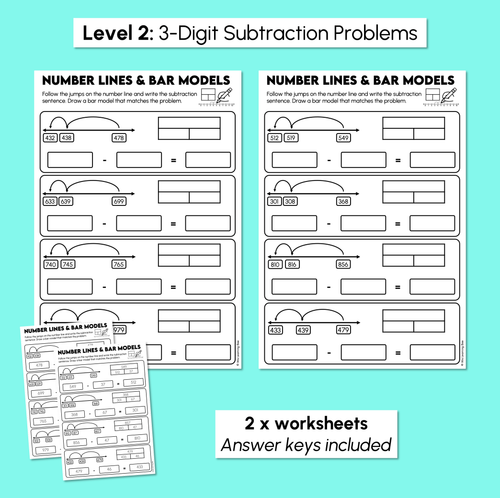 Resource preview 4 for Number Line & Bar Model - Subtraction Worksheets