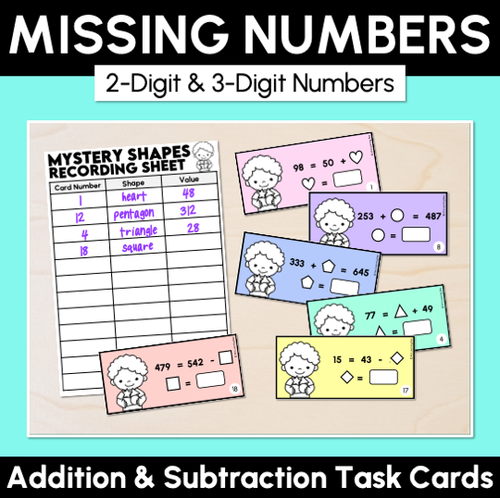 Resource preview 1 for Missing Numbers - 2-Digit & 3-Digit Numbers - Addition & Subtraction Task Cards