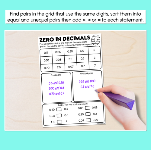 Resource preview 2 for Zero in Decimal - Decimals Worksheet