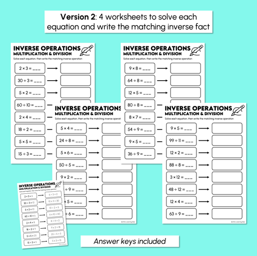 Resource preview 4 for Inverse Operations - Multiplication & Division Worksheets
