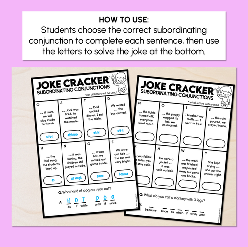 Resource preview 2 for Joke Code Cracker - Subordinating Conjunctions