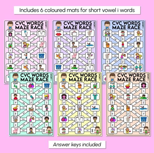 Resource preview 3 for CVC Words Maze Race - CVC I Words Mats