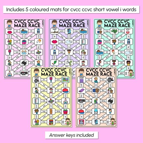 Resource preview 3 for CVCC CCVC Words Maze Race - CVCC I Words Mats