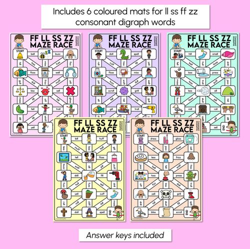 Resource preview 3 for Consonant Digraph LL SS FF ZZ Words Maze Race - LL SS FF ZZ Words Mats