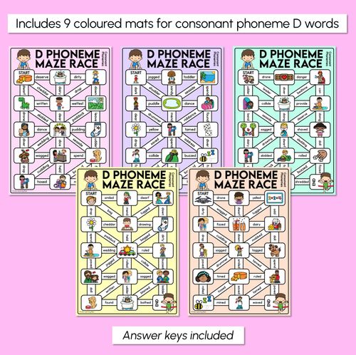 Resource preview 3 for Consonant Phoneme D Words Maze Race - Consonant D Words Mats