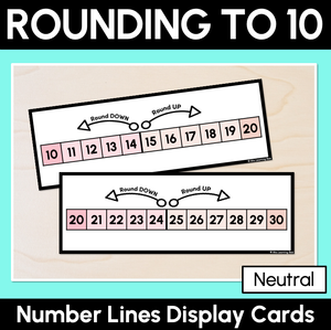 Rounding to Nearest Ten - Number Lines Display Cards & Desk Companions (Neutral)
