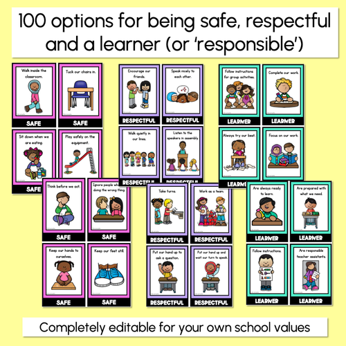 Resource preview 2 for Positive Behaviour Choice Posters - Safe Respectful Learners - PBL - Rainbow Theme