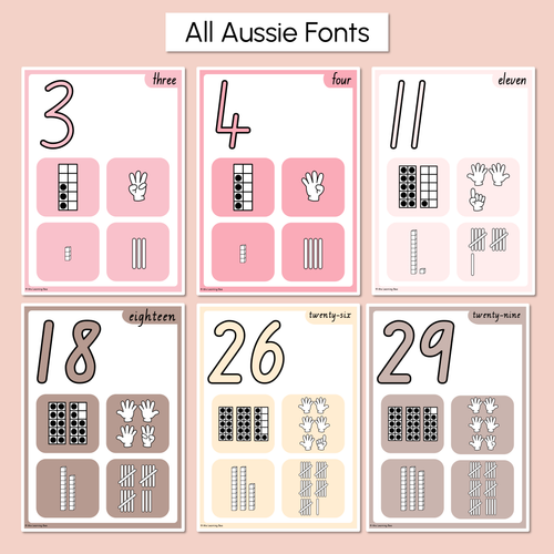 Resource preview 3 for Number Posters 1-30 with ten frames, base ten blocks, tallies & fingers - Neutral Classroom Decor