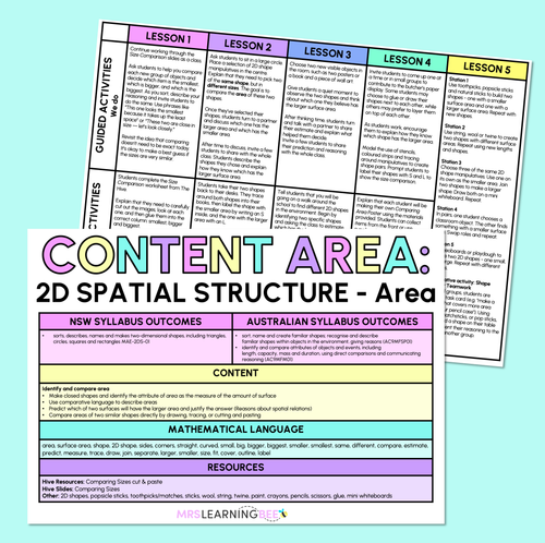 Resource preview 4 for Area - Kindergarten/Foundation Unit of Work