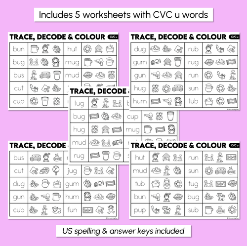 Resource preview 3 for Trace, Decode & Colour - CVC U Words Worksheets