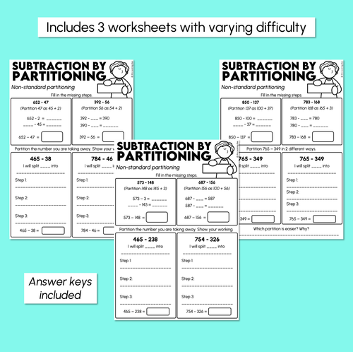 Resource preview 3 for Subtraction Partitioning - Non-standard Partitioning Worksheets