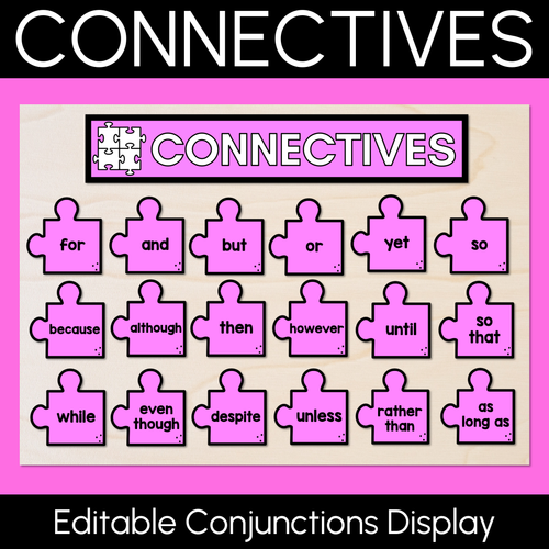 Resource preview 1 for Connectives or Conjunctions Editable Puzzle Display- VCOP aligned Vocabulary Display