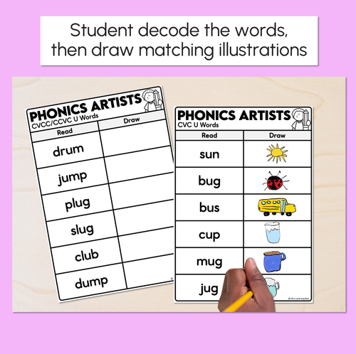 Resource preview 2 for Phonics Artists - CVC CVCC CCVC U Words - Decodable Words Activity
