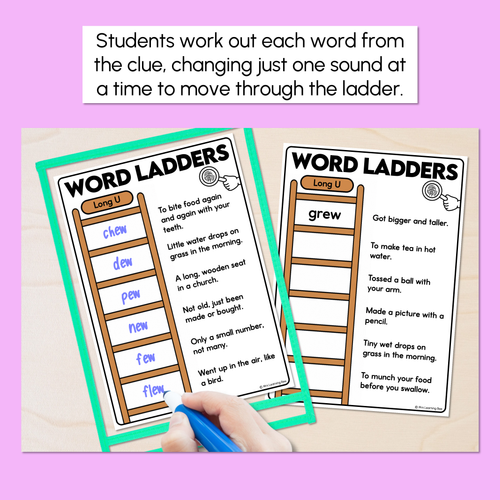 Resource preview 2 for Word Ladders - Find the Clue - Long Vowel U Words