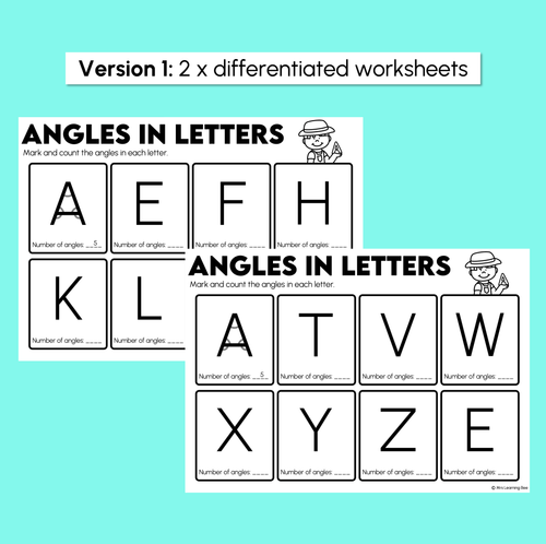 Resource preview 3 for Angles in Letters - Angles Worksheets