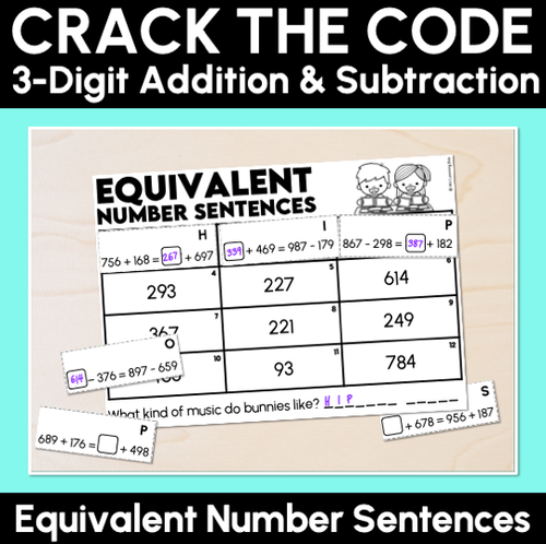 Resource preview 1 for Crack the Code - 3-Digit Addition & Subtraction - Equivalent Number Sentences Activity