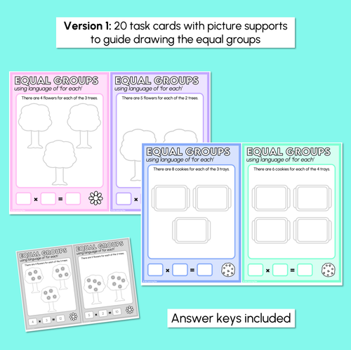 Resource preview 3 for Equal Groups - Using Language of 'For Each - Task Cards