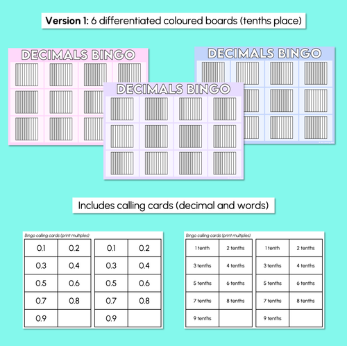 Resource preview 3 for Decimals Bingo - Tenths & Hundredths