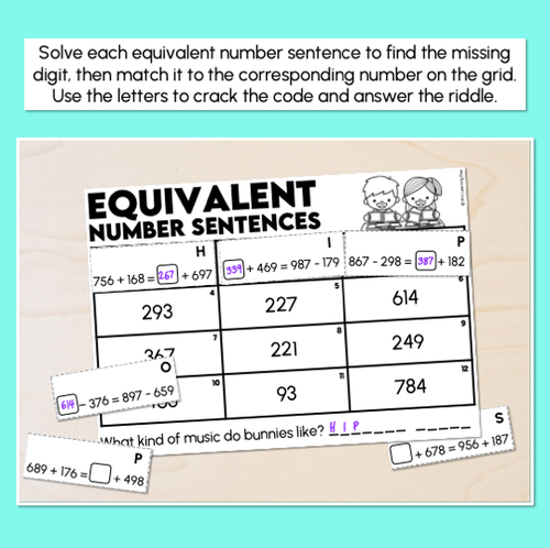 Resource preview 2 for Crack the Code - 3-Digit Addition & Subtraction - Equivalent Number Sentences Activity
