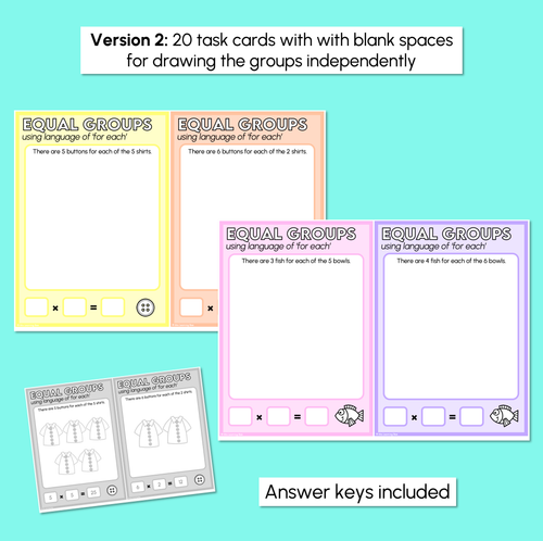 Resource preview 4 for Equal Groups - Using Language of 'For Each - Task Cards