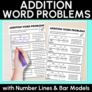 Addition Word Problems Worksheets - Number Lines & Bar Models