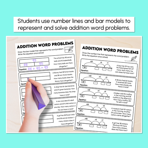 Resource preview 2 for Addition Word Problems Worksheets - Number Lines & Bar Models