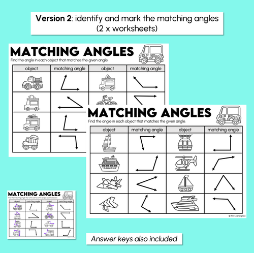 Resource preview 4 for Matching Angles - Angles Worksheets