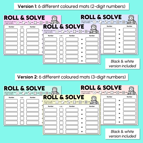 Resource preview 3 for Roll & Solve - 2-Digit & 3-Digit Missing Numbers - Addition & Subtraction Game