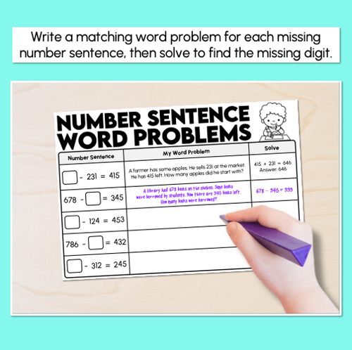Resource preview 2 for Create & Solve Word Problems - 3-Digit Addition & Subtraction Worksheets